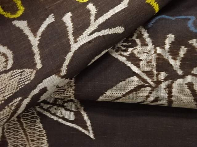  大正ロマン　雪輪に笹模様織出し本場泥大島紬着物